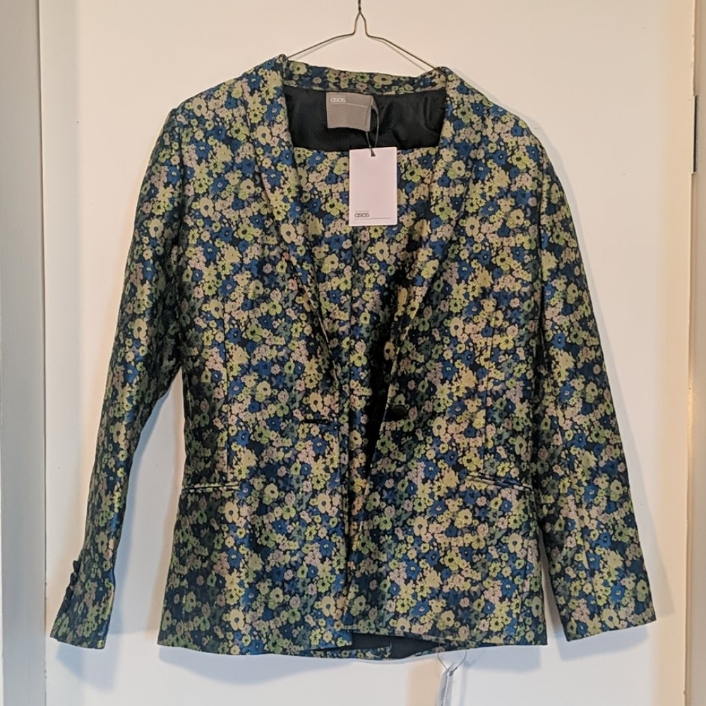 Floral print silky full suit (jacket and pants)